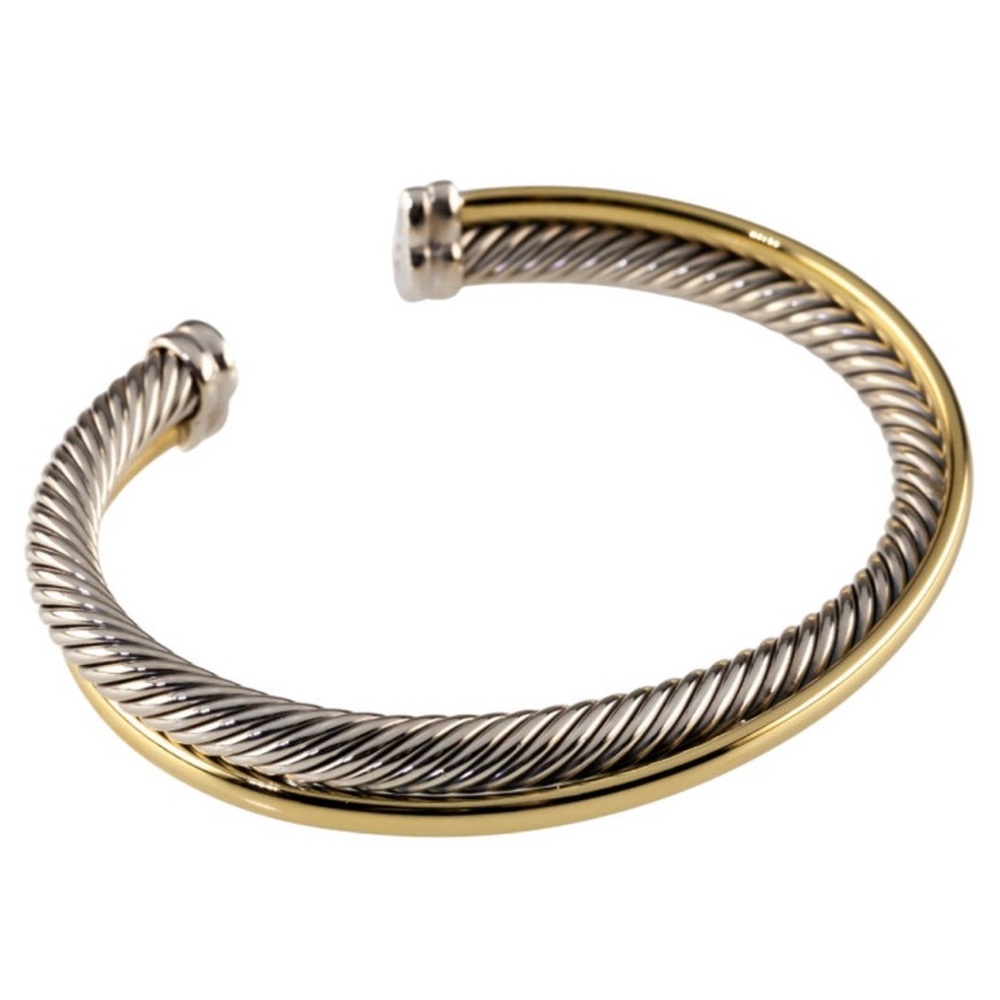 David Yurman Sterling Silver With 18k Gold Crossover Two Row Cuff Bracelet 37g